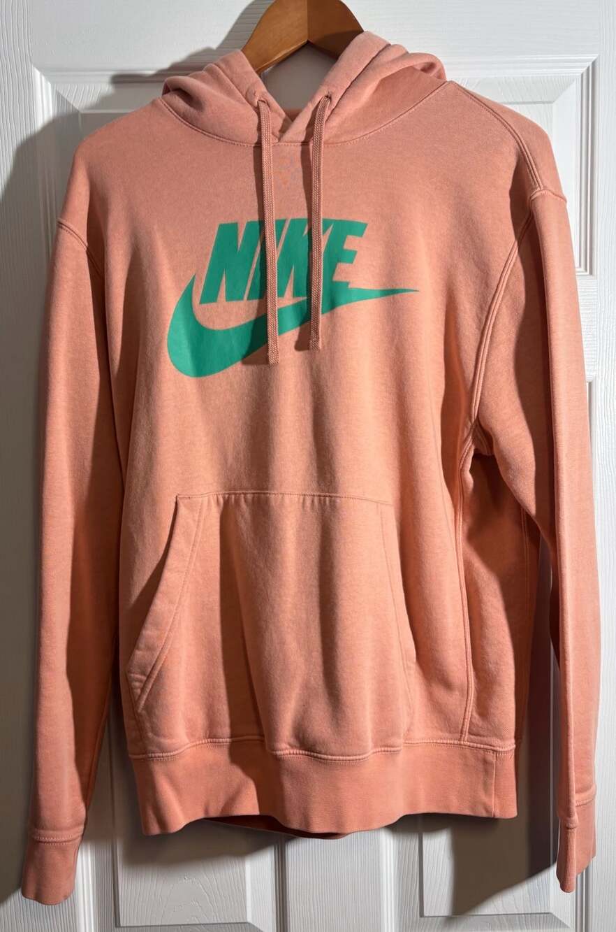 Nike Hoodie Size M Pink Green Logo Pullover Sweatshirt